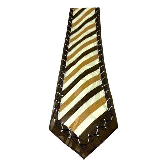BLONDY Dark Grn Tan Cream Neck Tie w Pocket Square - Picture 2 of 6